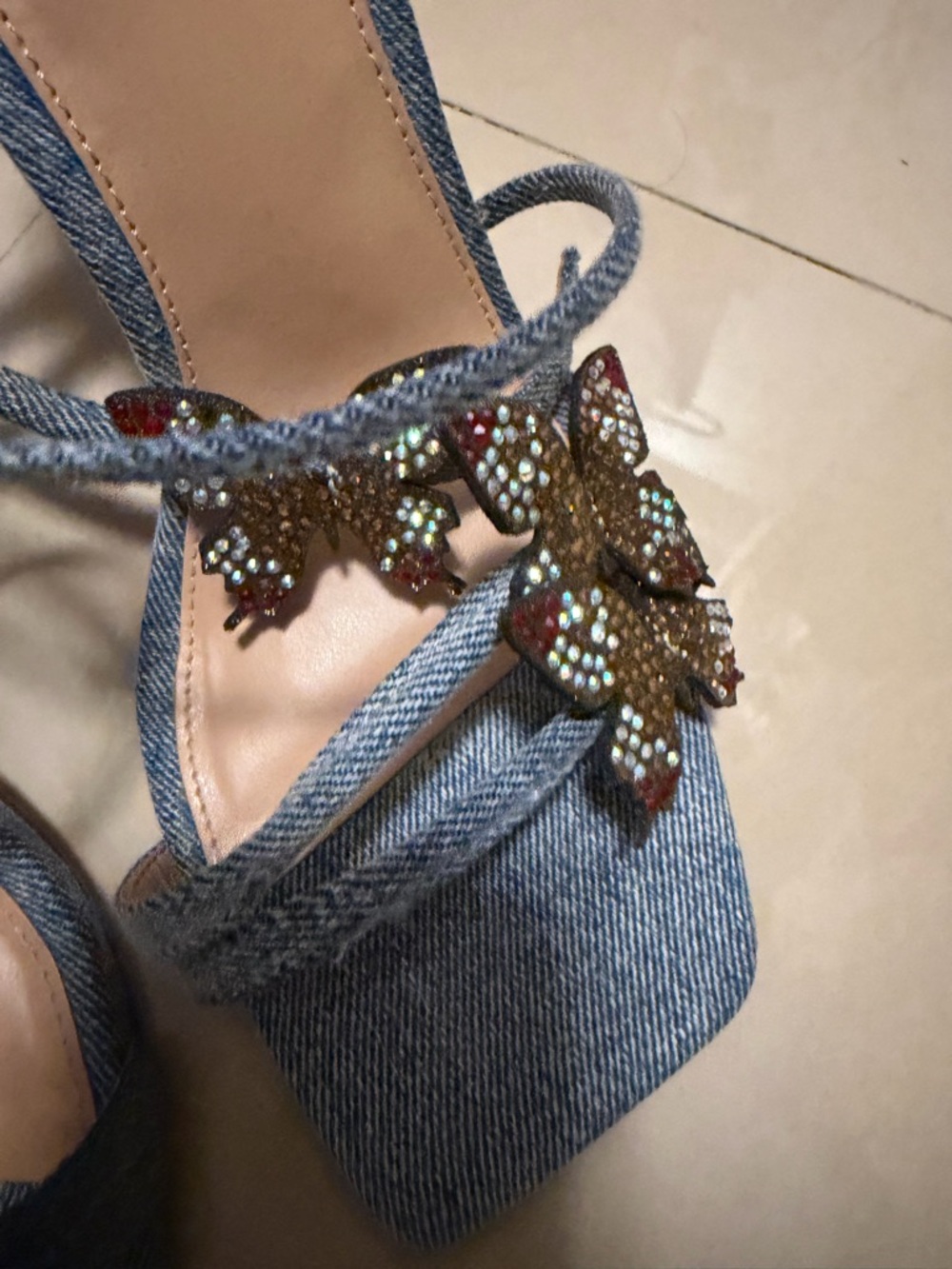 Steve Madden Denim Heels with Butterfly Accents - Picture 3 of 4